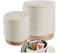TABOURET - TECTAKE - Set 2 tabourets ORCHIDE avec tissu bouclé rembourrés avec espace de rangement - Crème