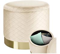 TABOURET - TECTAKE - Pouf COCO Coffre de rangement rond en Velours 51 cm x 445 cm 300 kg poids supporté - Crème