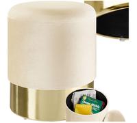 TABOURET - TECTAKE - Pouf SARINA Coffre de rangement rond en Velours 36 cm x 445 cm 300 kg poids supporté - Crème