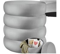 tectake® Tabouret Repose Pied Pouf avec Rangement Pouf Salon Velours Gris Ø42x47cm jusqu'à 120 kg Design scandinave Cosy pour Coiffeuse, Salon, Chambre, Bureau, entrée, Maquillage Coffre de Rangement