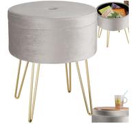 TABOURET - TECTAKE - Tabouret AVA avec Coffre de Rangement 105 L aspect Velours et Table d'Appoint 375 cm x 445 cm - Gris clair