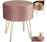 TABOURET - TECTAKE - Tabouret AVA avec Coffre de Rangement 105 L aspect Velours et Table d'Appoint 375 cm x 445 cm - Rose