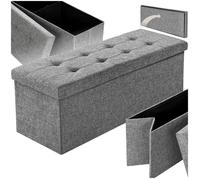Tabouret- TECTAKE - Tabouret banc avec espace de rangement, pliant et rembourré, en polyester, 110 x 38 x 38 cm - Gris clair