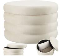 TABOURET - TECTAKE - Tabouret rembourré ALTU XL rond et doux avec rangement revêtement velours - Crème/Blanc