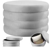 TABOURET - TECTAKE - Tabouret rembourré ALTU XL rond et doux avec rangement revêtement velours - Gris