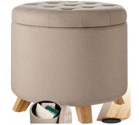 TABOURET - TECTAKE - Tabouret SUNA avec coffre de rangement aspect lin capitonné 445 cm x 445 cm x 415 cm Sable