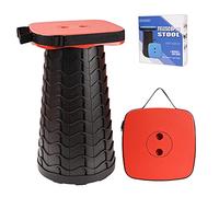 Tabouret télescopique portable amélioré avec plus grand siège - Tabouret de camping carré rétractable pour adultes, tabouret télescopique pliable léger et compact (rouge)