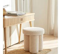 Tabouret Tissu Teddy 40cm Crème Tabouret Rond Rembourré Tabouret d'Appoint