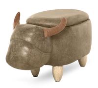 HomCom Tabouret coffre Vache 2 en 1 Pieds bois d'hévéa Revêtement synthétique marron