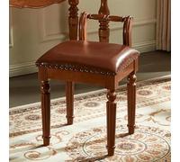 Tabouret Vintage en Bois Massif avec Dossier Bas, Revêtu De Similicuir Siège Élégant pour Coiffeuse Convient Aussi Au Piano, À L’entrée Ou comme Repose-Pieds Stable Et Rembourré(Brown)