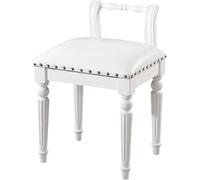 Tabouret Vintage en Bois Massif avec Dossier Bas, Revêtu De Similicuir Siège Élégant pour Coiffeuse Convient Aussi Au Piano, À L’entrée Ou comme Repose-Pieds Stable Et Rembourré(White)