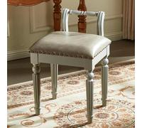 Tabouret Vintage en Bois Massif avec Dossier Bas, Revêtu De Similicuir Siège Élégant pour Coiffeuse Convient Aussi Au Piano, À L’entrée Ou comme Repose-Pieds Stable Et Rembourré(Gray)