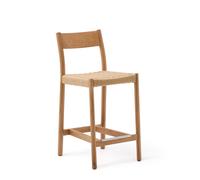 Tabouret Yalia avec dossier en bois de chêne massif avec finition 100% naturelle FSC et assise en corde, 65 cm