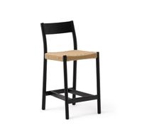 Tabouret Yalia avec dossier en chêne massif finition noire et assise en corde de 6 cm