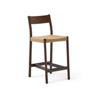 Tabouret Yalia avec dossier en chêne massif finition noyer et assise en corde de 6 cm