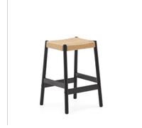 Tabouret Yalia en chêne massif finition noire et corde, hauteur 65 cm FSC 100%