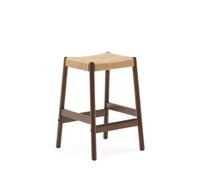 Tabouret Yalia en chêne massif finition noyer et corde, hauteur 65 cm FSC 100%