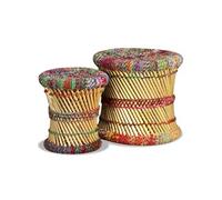 vidaXL Tabourets pliants en bois massif multicolore, style ethnique