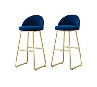 Tabourets Bar Bar Stool Set of 2, Modern Chairs Set of 2 Velvet Seat Back with Gold Metal Legs(Blue,65cm Sitting Height)