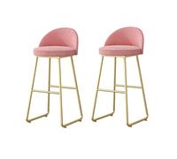 Tabourets Bar Bar Stool Set of 2, Modern Chairs Set of 2 Velvet Seat Back with Gold Metal Legs(Pink,75cm Sitting Height)