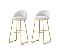 Tabourets Bar Bar Stool Set of 2, Modern Chairs Set of 2 Velvet Seat Back with Gold Metal Legs(White,75cm Sitting Height)