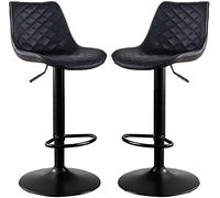 Tabourets Bar Comptoir Moderne for îlot de Cuisine, Tabouret de Bar en Hauteur, Ensemble de 2 en Cuir PU, avec accoudoirs, Dossier, vérin à gaz pivotant réglable, Repose-Pieds Noir(Black Cushion)