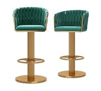 Tabourets Bar Ensemble Velvets chaises comptoir pivotant réglables avec Dos tissé pour îlot de Cuisine, Restauration, café, Hauteur réglable à cm, Rose (Vert 2 pcs)