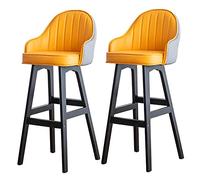 Tabourets Bar Modern Bar Stool Set of 2, Stool with Back, for Island Dining Room and, Faux Leather Seat, Black Wood Legs, Height 27/30in(Yellow,Seat Height 78cm)