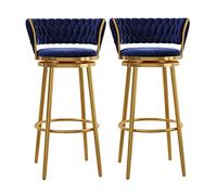 Tabourets Bar Swivel Set of 4, Modern Velvet Stool Chair with Woven Backrest, Bar Stool for Pub, Height 25.6in