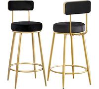 Tabourets bar Tabourets de bar de comptoir for îlot de cuisine, ensemble de 2 rembourrés en velours de 25,6 pouces, chaise de petit-déjeuner avec dossier, pieds en métal doré Island Home Pub(Black)