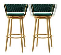 Tabourets Bar Velours Ensemble Tabouret comptoir Chaise Haute la Barre Cuisine avec Une Jambe métal en Fer doré Repose-Pieds Confortable, Un Haut de siè pivotant degré (Vert, 65 cm)