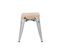 Tabourets Bistro Bas en Acier avec Assise en Bois x 4 Bolero Blanc