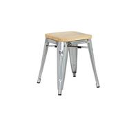 Tabourets Bistro Bas en Acier avec Assise en Bois x 4 Bolero Gris G