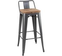 Tabourets Bistro Hauts avec Dossier et Assise en Bois Gris Métallisé x 4 Bolero Blanc