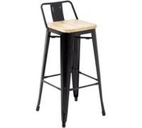 Tabourets Bistro Hauts avec Dossier et Assise en Bois Noirs x 4 Bolero Noir