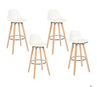 Tabourets - BOX AND BEYOND - Tabouret de bar - Bois et métal - Blanc - Lot de 4 - 39,5 x 44 x 91 cm