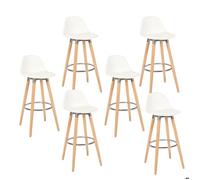 Tabourets - BOX AND BEYOND - Tabouret de bar - Bois massif - Métal - Lot de 6 - Blanc