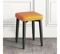 Tabourets Carrés Empilables, Tabouret De Coiffeuse sans Dossier, Tabouret De Bar Rembourré, Chaises De Salle À Manger Modernes en Cuir PU, Tabouret De Comptoir Multifonctionnel,Orange