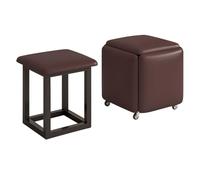 Tabourets Cubes Empilables Ottomans Modernes Tabouret Mobile 5 en 1 Fauteuil Empilable avec roulettes Pivotantes, Tabouret De Coiffeuse en Cuir avec Pieds Métalliques(Bruin)