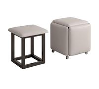 Tabourets Cubes Empilables Ottomans Modernes Tabouret Mobile 5 en 1 Fauteuil Empilable avec roulettes Pivotantes, Tabouret De Coiffeuse en Cuir avec Pieds Métalliques(Light Grey)