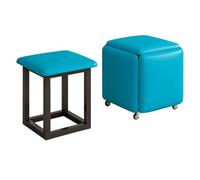 Tabourets Cubes Empilables Ottomans Modernes Tabouret Mobile 5 en 1 Fauteuil Empilable avec roulettes Pivotantes, Tabouret De Coiffeuse en Cuir avec Pieds Métalliques(Blauw)