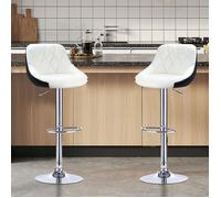 Tabourets de bar 2 pcs blanc et noir cuir véritable - VIVOLILV - Tabouret debar reglables en hauteur cuisine 46x32x85-105 cm