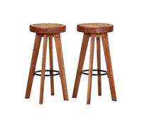 Vidaxl Tabourets De Bar 2 Pcs Cuir Véritable Et Bois D'acacia Solide Multicolore