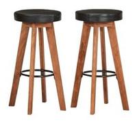 Tabourets de bar 2 pcs Cuir véritable et bois d acacia solide Noir et marron G