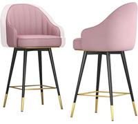 Tabourets de Bar 26/30 Pouces, Hauteur comptoir, Style Moderne, Ensemble de 2, revêtement en Velours, tabourets Hauts for comptoir de Cuisine ou de Petit-déjeuner.(Pink,65cm)