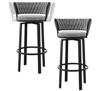 Tabourets de Bar à Hauteur de comptoir pivotant, Bartools en Velours rembourré avec Dos, 26/30 u201c tabourets Hauts avec Jambe en métal Repose-Pied, 330 lbs (gris-2ps, 75 cm / 30 Pouces)