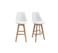 Tabourets de bar blanc et bois h65 cm (lot de 2) pauline