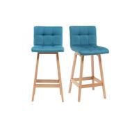 Miliboo Tabourets de Bar Bois et Bleu Canard H65 cm (Lot de 2) KLARIS