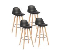 Tabourets de Bar - Box and beyond - Lot 4 - Hauteur 91 cm - Bois, Métal et Plastique Noir - Repose-pieds