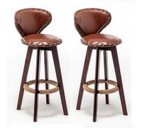 Tabourets de Bar, Chaise de Bar en Bois avec Dossier et Repose-Pieds, tabourets de Bar en Similicuir, Lot de 2, Style Ferme Vintage, chaises de comptoir/cuisine/70 cm